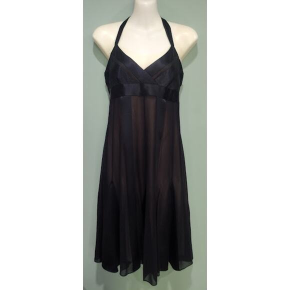 BCBGMaxazria Satin & Sheer Dress Halter Dress, Black, Size 4 - Picture 1 of 5